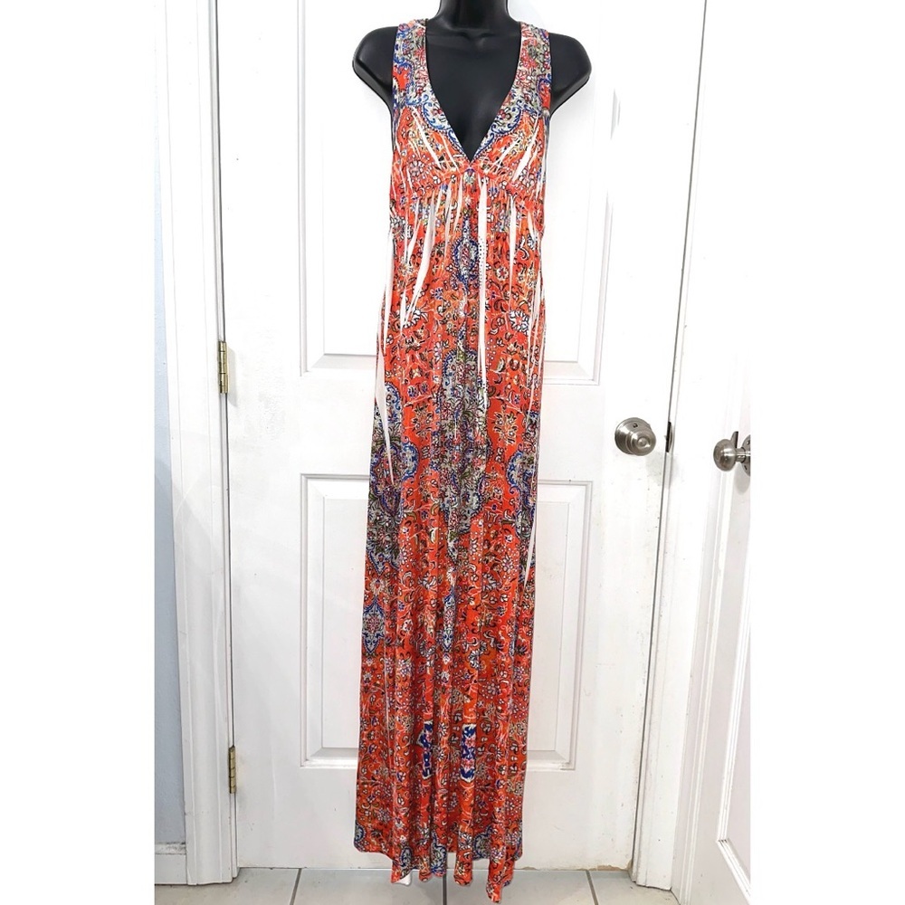 S-Twelve Vibrant Orange Multi rhinestone embellished maxi